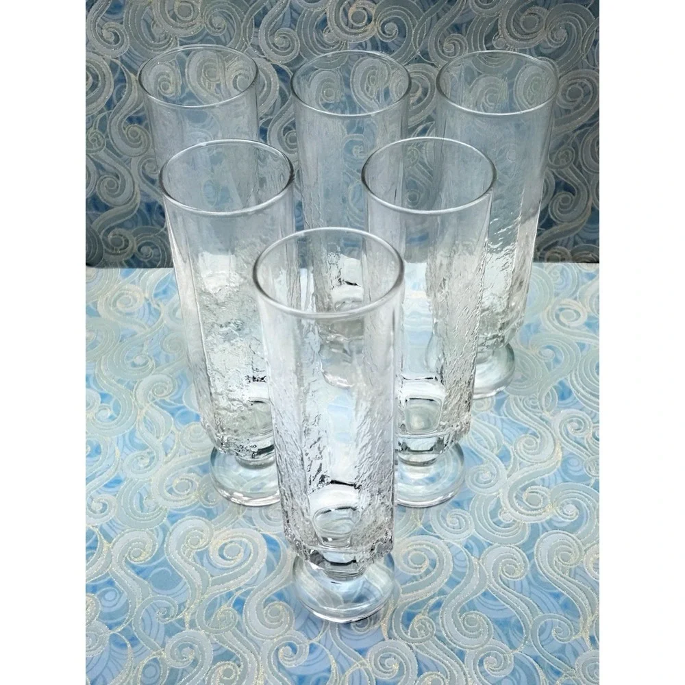 Vintage Iittala Style Kalinka Champagne Flutes Set 6 Textured Glass 6.5